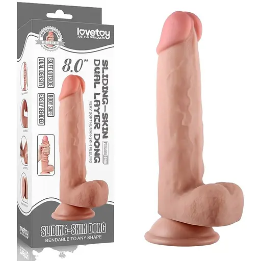 Фалоімітатор LoveToy Sliding-Skin Dual Layer Dong 20 см тілесний