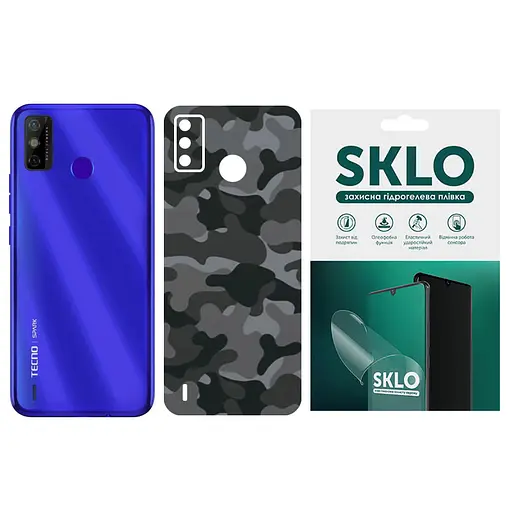Защитная гидрогелевая пленка SKLO Back (тыл) Camo для TECNO Camon 18/18P Серый / Army Gray