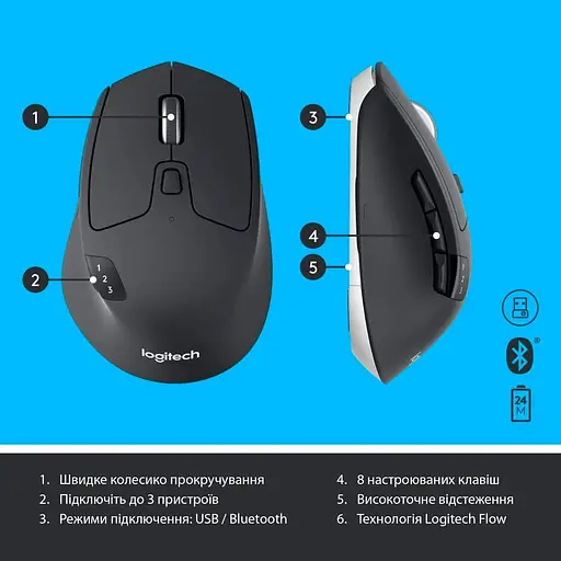 Комплект (клавиатура и мышь) Logitech MK850 Performance Combo (920-008226) Wireless Black - фото 8