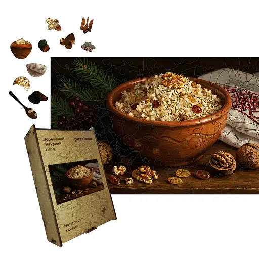 Деревянный пазл Праздничная Кутья, А5, Деревянная коробка 35 элементов