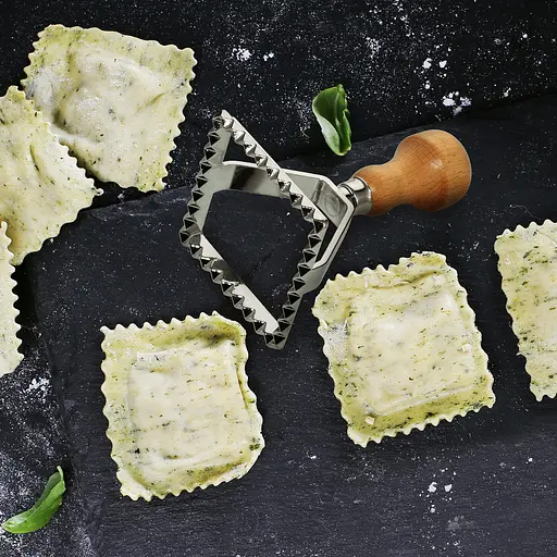 Форма вирубука для пельменів, равіолі, вареників, печива з дерев'яною ручкою квадратна 7х7 см, Kamille 87011 - фото 3