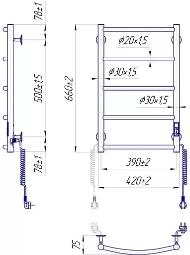 Полотенцесушитель Mario Классик НР-I 660х420-75 мм с таймером-регулятором 2.3.0113.10.P - фото 4