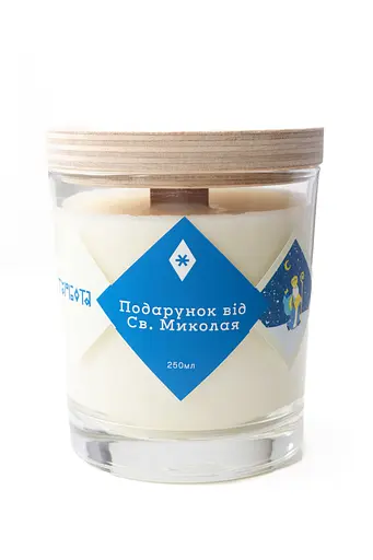 Свічка Подарунок від Святого Миколая 250 мл 30 год Стандартні Соєвий віск - фото 1