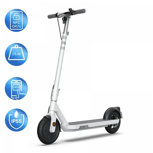 Електросамокат OKAI ES10-NEON Lite 9", 300(600)W, 7.8Ah, 30km, 25km\h, 20%, NFC, App, White