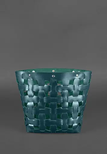 Шкіряна плетена жіноча сумка Пазл L зелена Krast - фото 3