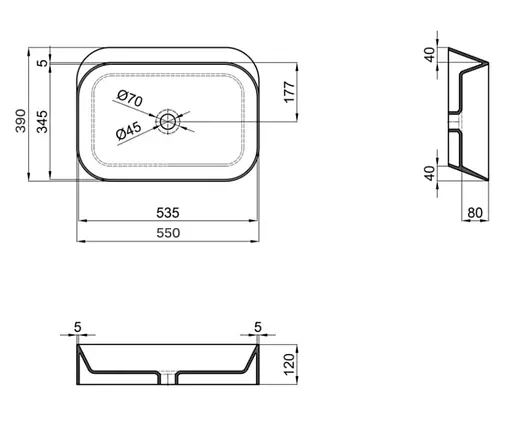 Раковина накладна Qtap Scorpio 550х390х120 мм, White, прямокутна, без донного клапана QT14112243WN - фото 5