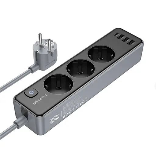 Подовжувач - мережевий фільтр Borofone BAC8 1C3A (1 порт C 3 розетки) кабель 2 метри вилка EU - фото 3