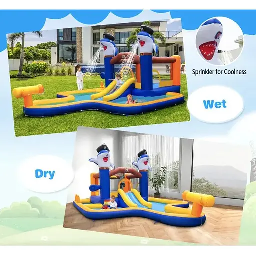 Парк з водними гірками Costway Dolphins 7-в-1 з басейном і водометом - фото 4