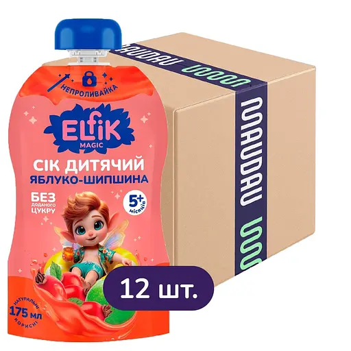 Уценка. Сок детский Elfik Magic Яблоко-Шиповник 2.1 л (12 шт. x 175 мл)