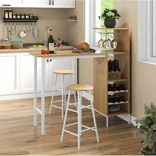 Барний стіл з стільцями Costway Bistro з тримачем винних келихів натуральний - фото 4