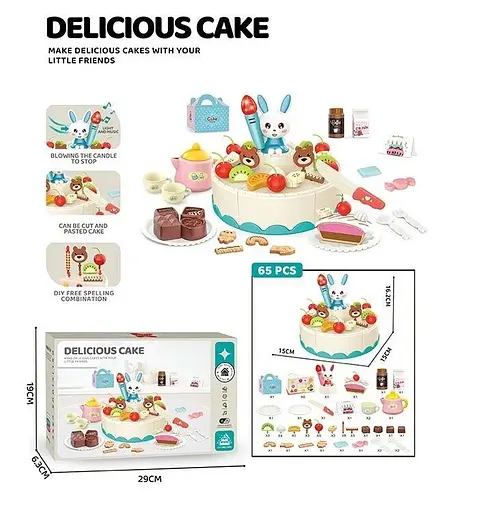 Набор сладостей G 673 A "Торт на липучках" 65 аксессуаров, подсветка, звук, посудка, сладости, в коробке (6976645400359) - фото 2