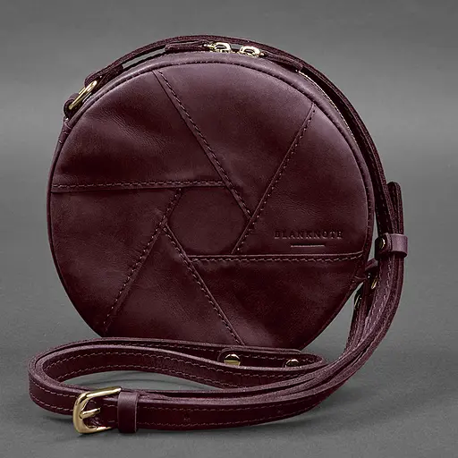 Кожаная круглая женская сумка Бон-Бон бордовая Crazy Horse - фото 5