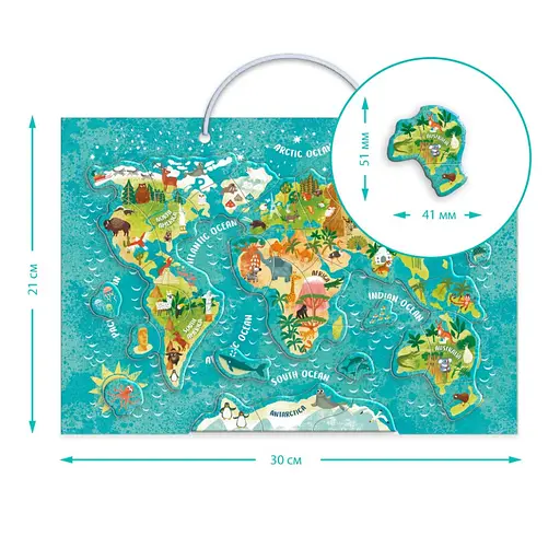 Детская магнитная карта мира животных DoDo Toys 200267, 36 элементов - фото 5