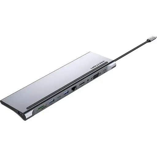 Usb-хаб Vention Multi-function Usb-C to HDMI / VGA / Usb-C Gen 1 / Usb 3.0x2 / Usb 2.0 / RJ45 / SD / TF / TRRS 3.5mm / PD Docking Station 0.25m - фото 1