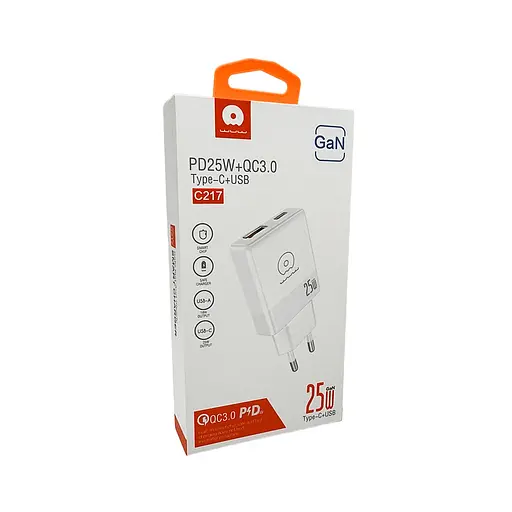 Сетевое зарядное устройство для WUW-C217 PD 25W USB A + Type-C белый - фото 2