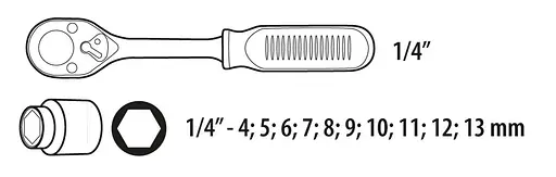 Набор торцевых головок, 1/4, с трещоткой, CrV, 11 шт Topex hoz0012620 - фото 3