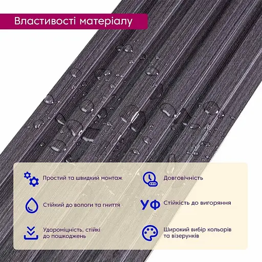 Рейка декоративна Wall Sticker WPC стінова 3000х150х9 мм Графіт SW-00001871 - фото 4