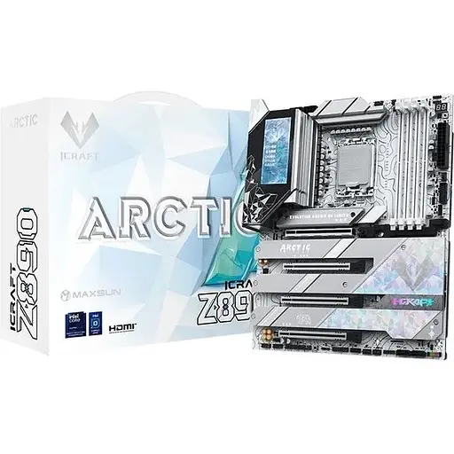 Материнская плата Maxsun iCraft LGA1851, Z890 ARCTIC, Z890, 4xDDR5, Int.Video(CPU), 4xSATA3, 1xPCI-E 16x 5.0, 1x PCI-E 8x 5.0, 2xPCI-E 4x 4.0, 4xM.2, RTL8126, 9xUSB3.2, 2xType-C, DP/HDMI, WIFI7+BT5.4, 16 фаз, отладка, ARGB, ATX - фото 4