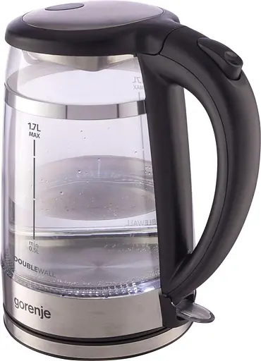Gorenje Электрочайник 1.7л, 2,200 Вт, strix контроль, стекло, черный - фото 6