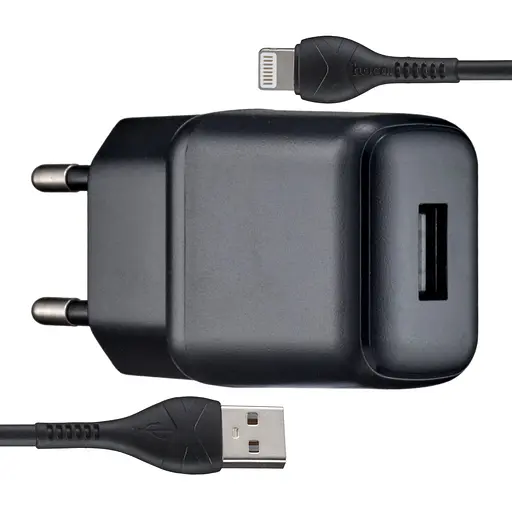 Сетевые зарядные устройства Hoco C96A single port charger set ( iP ) ( EU ) Черный - фото 1