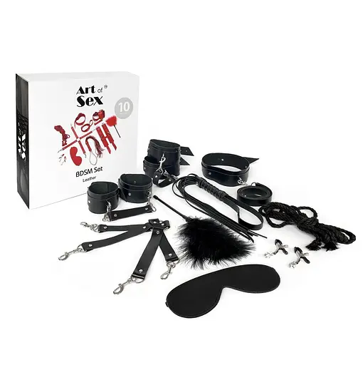 Набор Art of Sex - BDSM Set Leather, 10 предметов, натуральная кожа, Черный - фото 3