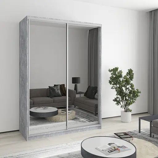 Шафа-купе дводверна MebelStar Стандарт AL 2 Дзеркала 150x45x210 см Бетон (MBS-2500)