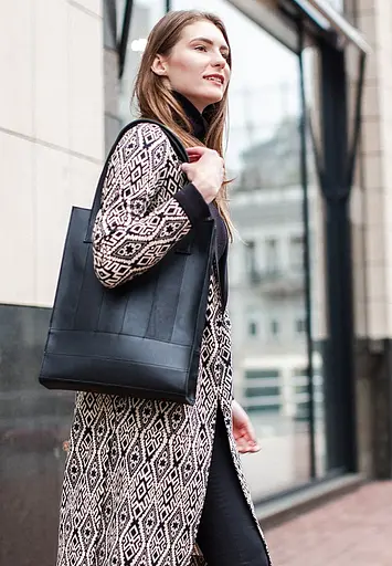 Шкіряна жіноча сумка шоппер Бетсі чорна - фото 6