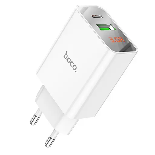 Мережевий зарядний пристрій Hoco C100A PD20W + QC3.0 charger with digital display ( EU ) Білий - фото 1