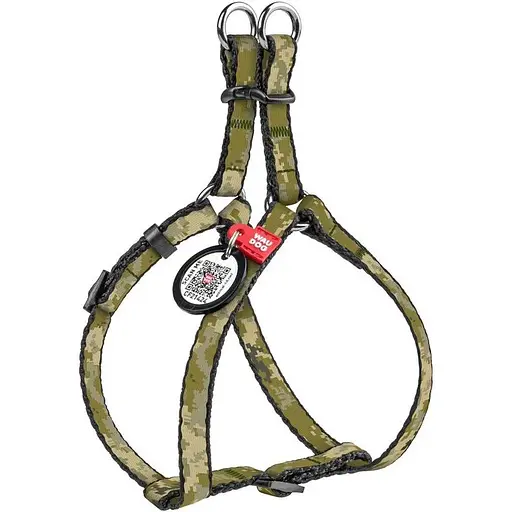 Шлея для котів та дрібних порід собак Waudog Nylon з QR-паспортом, малюнок "Мілітарі", пластиковий фастекс, XS