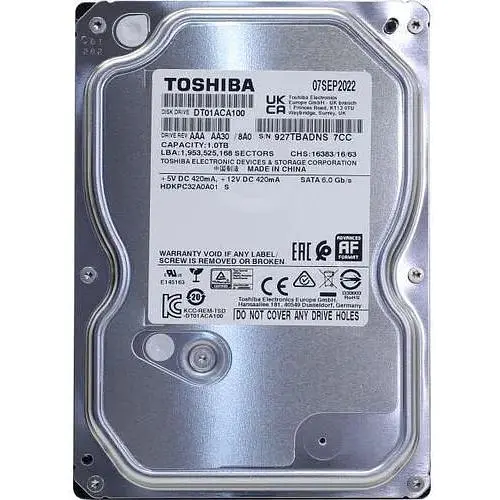 Жесткий диск Toshiba 7200 rpm 32 MB SATA 1 TB DT01ACA100 - фото 2