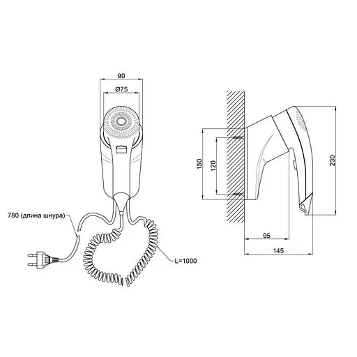 Настенный фен Lidz 130.01.91 1100W (WHI) - фото 3