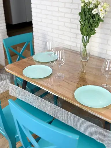 Скатертина силіконова зі срібною стразовою стрічкою 400х180 см - фото 4