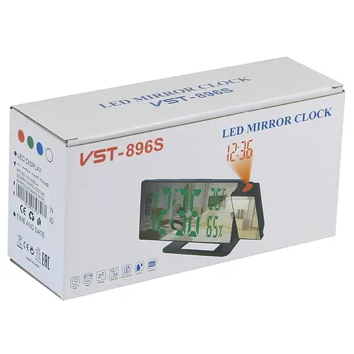 Мережевий проекційний годинник VST 896S-4 цифровий із дзеркальним LED-екраном - фото 6