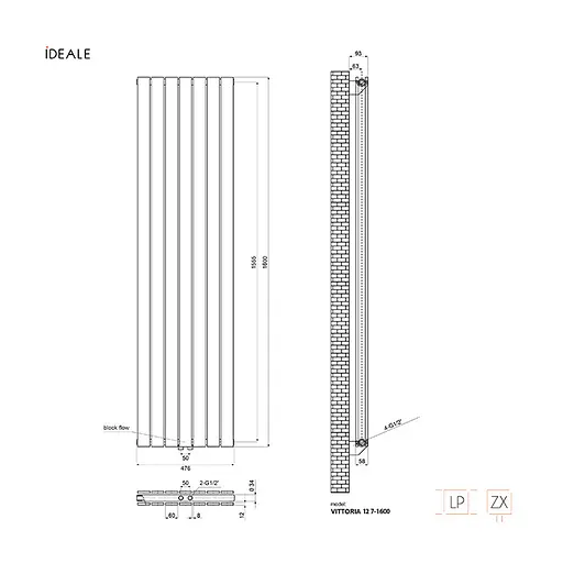 Радіатор дизайнерський Ideale Vittoria 12 7/1600/476 антрацит, Антрацит - фото 4