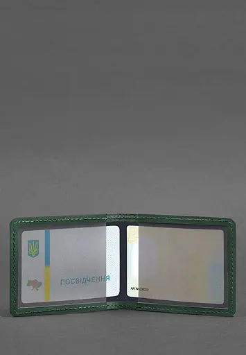 Кожаная обложка для удостоверения с гербом, зеленый Crazy Horse - фото 4