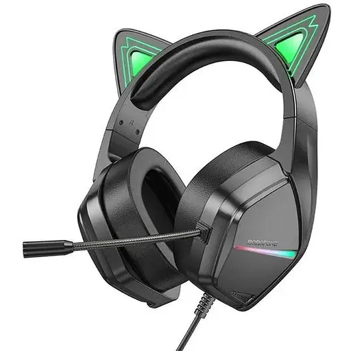 Наушники накладные Borofone BO106 игровые с ушками и LED подсветкой, USB, 3.5 мм, elf cat, Black