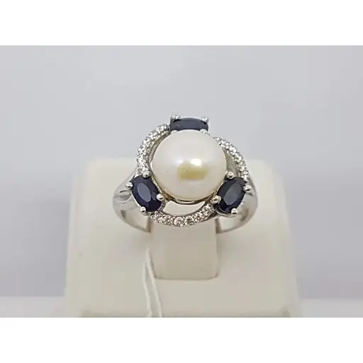 Срібне кільце Агні Калейдоскоп з сапфіром і перлами. 1781/9Р-PWT 17 - фото 4