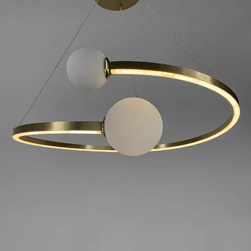 Латунна LED люстра Ring з 2 білими плафонами Ø 80 см | Арт. DE1C-800 AB | Line F - фото 5