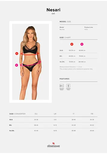 Комплект еротичної білизни Obsessive Nesari XS/S (чорний) - фото 15