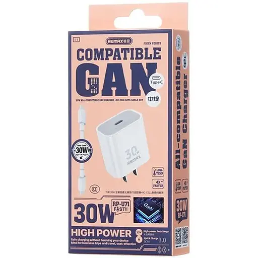 Адаптер с кабелем Remax GaN Charger Figen Series RP-U71 - фото 2