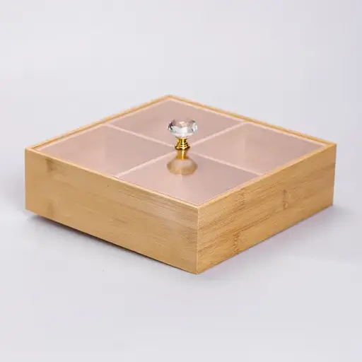 Менажниця бамбукова Yiwu HB-40-2 квадратна з кришкою 22x22x6.5см Бежевий - фото 4