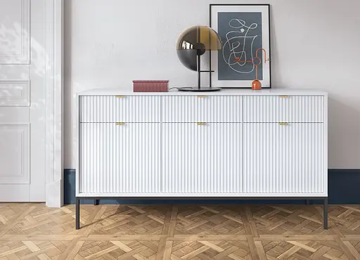 Комод Perfect Home Нова / Nova 3-дверний з 3 шухлядами і чорними ніжками KSZ154 Білий (PFH-091240)