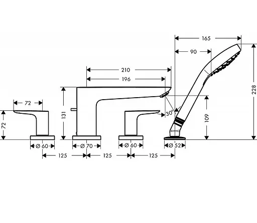 Смеситель врезной на борт ванны Hansgrohe Talis E на 4 отверстия полированное золото оптика 71748990 Золотой - фото 2