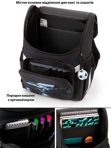 Ортопедичний шкільний рюкзак (ранець) School Standard 3 в 1 для дівчинки 570 гр 14,5 літрів Чорний - фото 4
