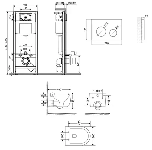 Набір Q-tap Nest 4 в 1 підвісний унітаз Taurus Ultra Quiet 490x360x380 + комплект інсталяції QT2433084EUQW46146 - фото 2