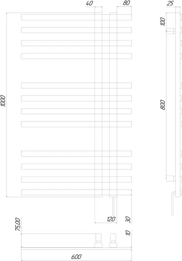 Электрический полотенцесушитель Kosser Браш 1000x600 ER тайм. белый ДБ02ERW, Белый матовый, Правое - фото 5