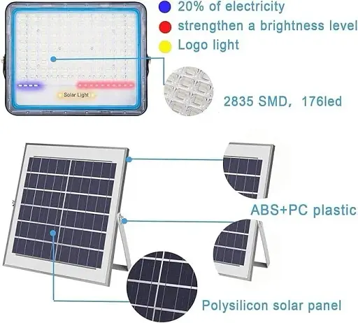 Светодиодный переносной LED прожектор-фонарь с солнечной панелью влагозащита IP66 6000К 176led 400Вт - фото 4