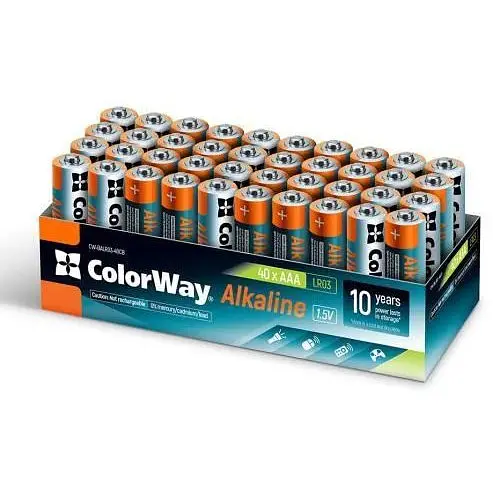 Батарейка AAA (LR03), щелочная, СolorWay Alkaline Power, 40 шт, 1.5V, Color box (CW-BALR03-40CB) - фото 1