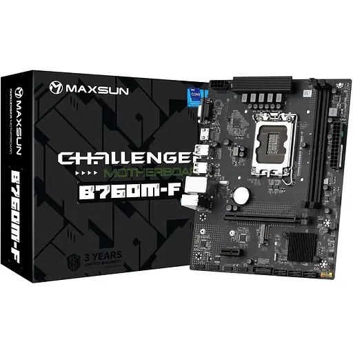 Материнская плата Maxsun LGA1700, Challenger B760M-F, B760, 2xDDR4, Int.Video (CPU), 3xSATA3, 1xPCI-E 16x 4.0, 1xPCI-E 1x, 1xM.2 4.0, GbE, 2xUSB3.2/4xUSB2.0, VGA/HDMI, MicroATX (MS-Challenger B760M-F) - фото 2