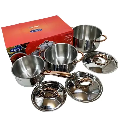 Набор кухонной посуды Magio VG-1201 с антипригарным покрытием из нержавеющей стали 1,9 л 2,6 л 3,6 л - фото 3